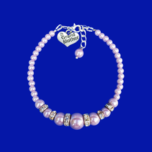 Load image into Gallery viewer, Grand Mother Gift - First Grandmother Gift - grand mother handmade pearl and crystal charm bracelet, lavender purple or custom color