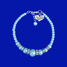 Load image into Gallery viewer, Grand Mother Gift - First Grandmother Gift - grand mother handmade pearl and crystal charm bracelet, light blue or custom color