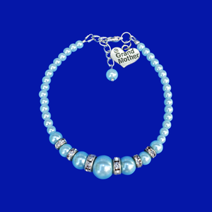 Grand Mother Gift - First Grandmother Gift - grand mother handmade pearl and crystal charm bracelet, light blue or custom color
