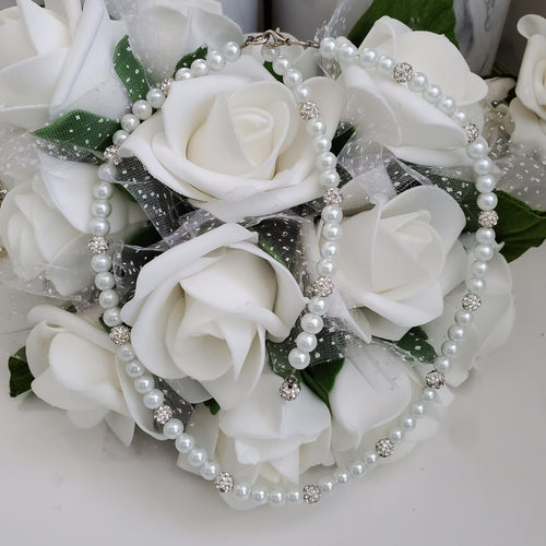 Handmade pearl and pave crystal rhinestone necklace with a 6 inch backdrop - white or custom color - Pearl Necklace - Necklaces - Bridal Gifts