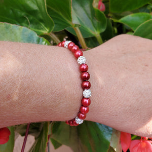 Handmade pearl and crystal bracelet, bordeaux red or custom color - Bracelets - Bridesmaid Gift - Peal Bracelet