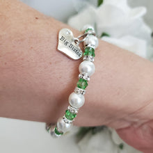 Load image into Gallery viewer, Handmade sister pearl and crystal charm bracelet - grass green or custom color - Sister Pearl Bracelet - Sister Bracelet - Sister Gift