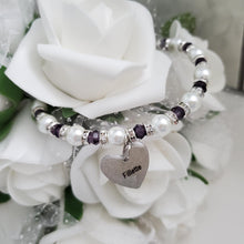 Load image into Gallery viewer, Handmade daughter pearl and crystal charm bracelet, white and purple or custom color - Daughter Gift - Graduation Gift For Daughter