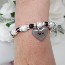 Load image into Gallery viewer, Handmade sister pearl and crystal charm bracelet - purple or custom color - Sister Pearl Bracelet - Sister Bracelet - Sister Gift