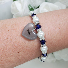 Load image into Gallery viewer, Handmade sister pearl and crystal charm bracelet - deep blue or custom color - Sister Pearl Bracelet - Sister Bracelet - Sister Gift