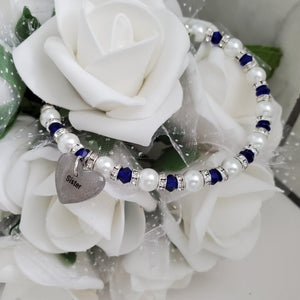 Handmade sister pearl and crystal charm bracelet - deep blue or custom color - Sister Pearl Bracelet - Sister Bracelet - Sister Gift