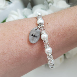 Handmade sister pearl and crystal charm bracelet - clear or custom color - Sister Pearl Bracelet - Sister Bracelet - Sister Gift