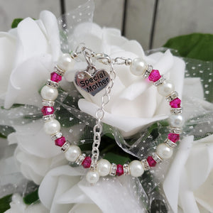 Handmade special mother pearl and crystal charm bracelet - rose red or custom color - Special Mother Pearl Bracelet - Mother Bracelet