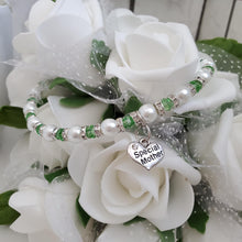 Load image into Gallery viewer, Handmade special mother pearl and crystal charm bracelet - grass green or custom color - Special Mother Pearl Bracelet - Mother Bracelet