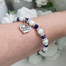 Load image into Gallery viewer, Handmade special mother pearl and crystal charm bracelet - deep blue or custom color - Special Mother Pearl Bracelet - Mother Bracelet