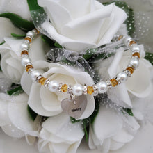 Load image into Gallery viewer, Handmade nana pearl and crystal charm bracelet - white and amber - Nana Pearl Bracelet - Nana Bracelet - Nana Gift
