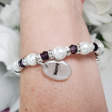 Load image into Gallery viewer, Handmade nana pearl and crystal charm bracelet - white and purple - Nana Pearl Bracelet - Nana Bracelet - Nana Gift