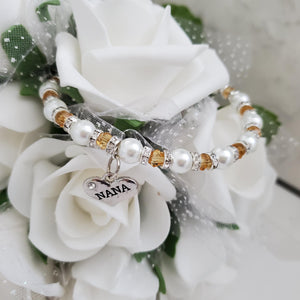 Handmade nana pearl and crystal charm bracelet - white and amber - Nana Pearl Bracelet - Nana Bracelet - Nana Gift