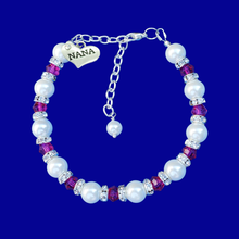 Load image into Gallery viewer, Handmade nana pearl and crystal charm bracelet - white and rose red (pink) - Nana Pearl Bracelet - Nana Bracelet - Nana Gift
