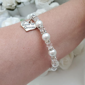 Handmade sister of the groom pearl and crystal charm bracelet - clear or custom color - Sister of the Groom Bracelet - Wedding Bracelets