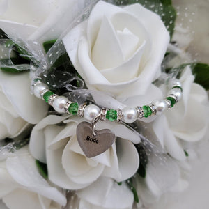 Handmade pearl and crystal Bride charm bracelet, white and grass green or custom color - Bride Bracelet - Bride Present - Bride Jewelry