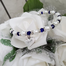 Load image into Gallery viewer, Handmade mum pearl and crystal charm bracelet, deep blue and white or custom color - Mum Pearl Crystal Charm Bracelet - Mom Gift