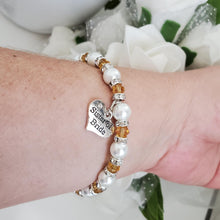 Load image into Gallery viewer, Handmade sister of the bride pearl and crystal charm bracelet - white and amber or custom color - Sister of the Bride Bracelet-Sister Gift-Bridal Gifts