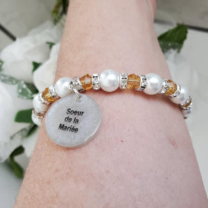 Handmade sister of the bride pearl and crystal charm bracelet - white and amber or custom color - Sister of the Bride Bracelet-Sister Gift-Bridal Gifts