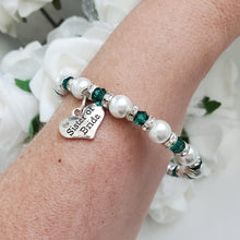 Load image into Gallery viewer, Handmade sister of the bride pearl and crystal charm bracelet - white and hole green or custom color - Sister of the Bride Bracelet-Sister Gift-Bridal Gifts