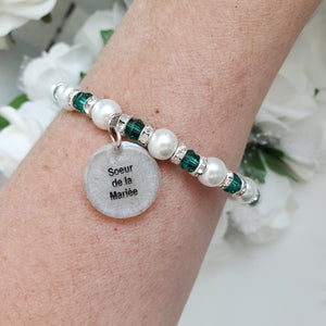 Handmade sister of the bride pearl and crystal charm bracelet - white and hole green or custom color - Sister of the Bride Bracelet-Sister Gift-Bridal Gifts