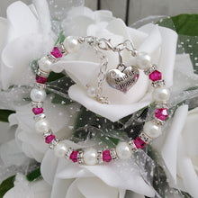 Load image into Gallery viewer, Handmade Maid of Honor pearl and swarovski crystal bracelet - rose red (pink) and white or custom color - Maid of Honor Pearl Bracelet - Wedding Party Gift