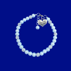 handmade maid of honor pearl and crystal charm bracelet