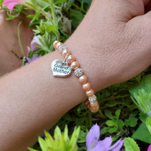 Load image into Gallery viewer, Handmade grand mother pearl and pave crystal charm bracelet, powder orange or custom color - Grand Mother Gift - Good Gifts For Grandmothers 