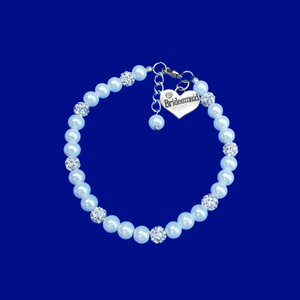 Handmade Bridesmaid pearl and crystal charm bracelet, white or custom color - Bridesmaid Present-Bridesmaid Gift-Bridesmaid Jewelry