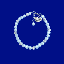Load image into Gallery viewer, Handmade special mother pearl and pave crystal charm bracelet. white of custom color - Special Mother Pearl Bracelet - Mother Jewelry