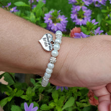 Load image into Gallery viewer, Handmade mother of the bride pearl and pave crystal charm bracelet, silver and ivory or silver and custom color - Bridal Bracelets - Mother of the Bride Bracelet