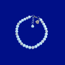Load image into Gallery viewer, handmade monogram pearl and crystal charm bracelet - handmade initial pearl and crystal charm bracelet - white or custom color - Personalized Bracelet - Initial Bracelet - Bracelets