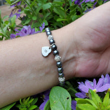 Load image into Gallery viewer, handmade initial pearl and crystal charm bracelet - dark grey or custom color - Personalized Bracelet - Initial Bracelet - Bracelets