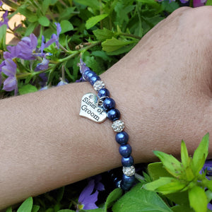 Handmade Sister of the Groom pearl and crystal charm bracelet. dark blue or custom color - Sister of the Groom Bracelet - Bridal Jewelry