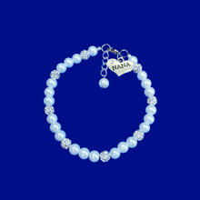 Load image into Gallery viewer, Handmade pearl and pave crystal rhinestone nana charm bracelet - white or custom color - Gift for Nana - Nana Bracelet - Nana Jewelry