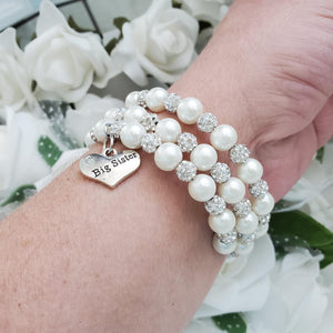 Handmade big sister pearl and pave crystal rhinestone expandable, multi-layer, wrap charm bracelet - ivory or custom color - Sister Pearl Bracelet - Sister Bracelet - Sister Gift