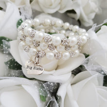 Load image into Gallery viewer, Handmade big sister pearl and pave crystal rhinestone expandable, multi-layer, wrap charm bracelet - ivory or custom color - Sister Pearl Bracelet - Sister Bracelet - Sister Gift
