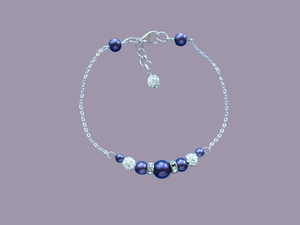 Dainty Bracelet - Pearl Bracelet - Bar Bracelet - Bracelets, dainty pearl and crystal bar bracelet, custom color
