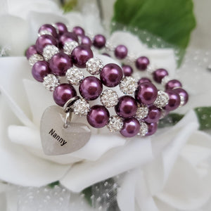 Handmade Nana pearl and pave crystal rhinestone expandable, multi-layer, wrap charm bracelet - burgundy red or custom color - Nana Pearl Bracelet - Nana Wrap Bracelet - Nana Gift