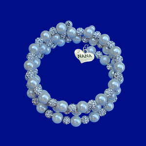 Handmade Nana pearl and pave crystal rhinestone expandable, multi-layer, wrap charm bracelet - ivory or custom color - Nana Pearl Bracelet - Nana Wrap Bracelet - Nana Gift