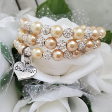 Load image into Gallery viewer, Handmade Daughter pearl pave crystal expandable, multi-layer, wrap charm bracelet, champagne and silver clear or silver clear and custom color - Graduation Gift Ideas For Daughter - Daughter Gift 