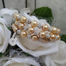 Load image into Gallery viewer, Handmade Personalized Initial Pearl and Pave Crystal Rhinestone Multi-Layer, Expandable Wrap Charm Bracelet - Champagne or custom color - Monogram Pearl Bracelet - Bracelet - Initial Bracelet