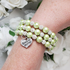 Handmade special mother pearl and pave crystal rhinestone multi-layer, expandable, wrap charm bracelet - light green or custom color - #1 Mom Bracelet - Special Mother Gift - Mom Bracelet