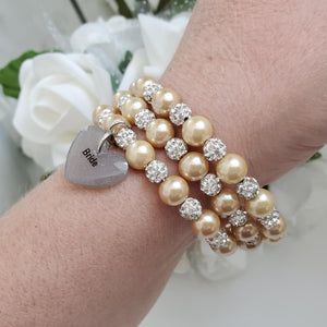 Handmade pearl and pave crystal expandable, multi-layer, wrap Bride charm bracelet - champagne and silver clear or custom color - Bride Gift - Bride Jewelry - Gift Ideas For Bride