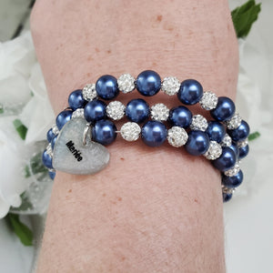 Handmade pearl and pave crystal expandable, multi-layer, wrap Bride charm bracelet - dark blue and silver clear or custom color - Bride Gift - Bride Jewelry - Gift Ideas For Bride