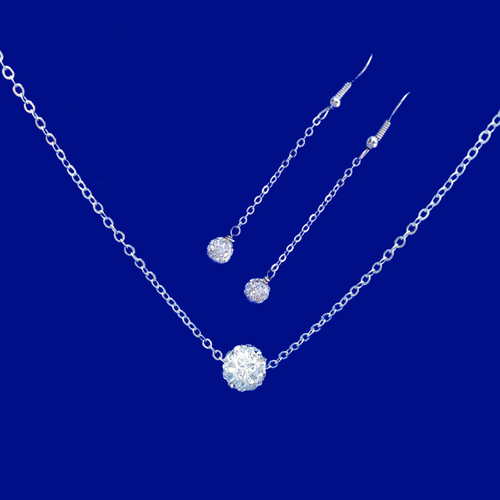handmade crystal floating necklace accompanied by a pair of drop earrings