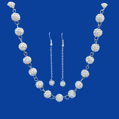 handmade crystal necklace accompanied by a pair of drop earrings