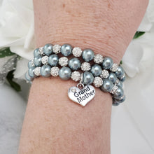 Load image into Gallery viewer, Handmade grand mother pearl and crystal expandable, multi-layer, wrap charm bracelet - dark grey or custom color - Grand Mother Gift - Gifts For My Grandmother