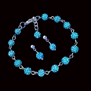 Bracelet Sets - Bridesmaid Proposal - Bridal Sets - A handmade crystal bracelet accompanied by a pair of stud earrings, aquamarine blue or custom color