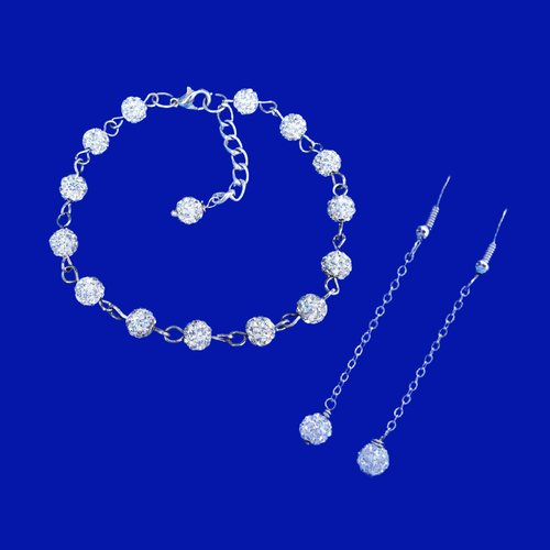 Earring Sets - Bridal Party Gifts - Bracelet Sets, handmade crystal bracelet accompanied by a pair of drop earrings, silver clear or custom color